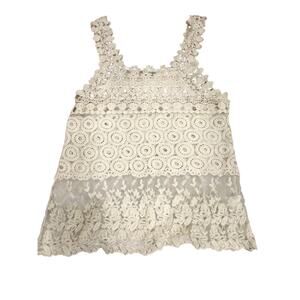 ISSI Ivory Crochet Lace Boho Tank Top Festival Cottagecore Womens
